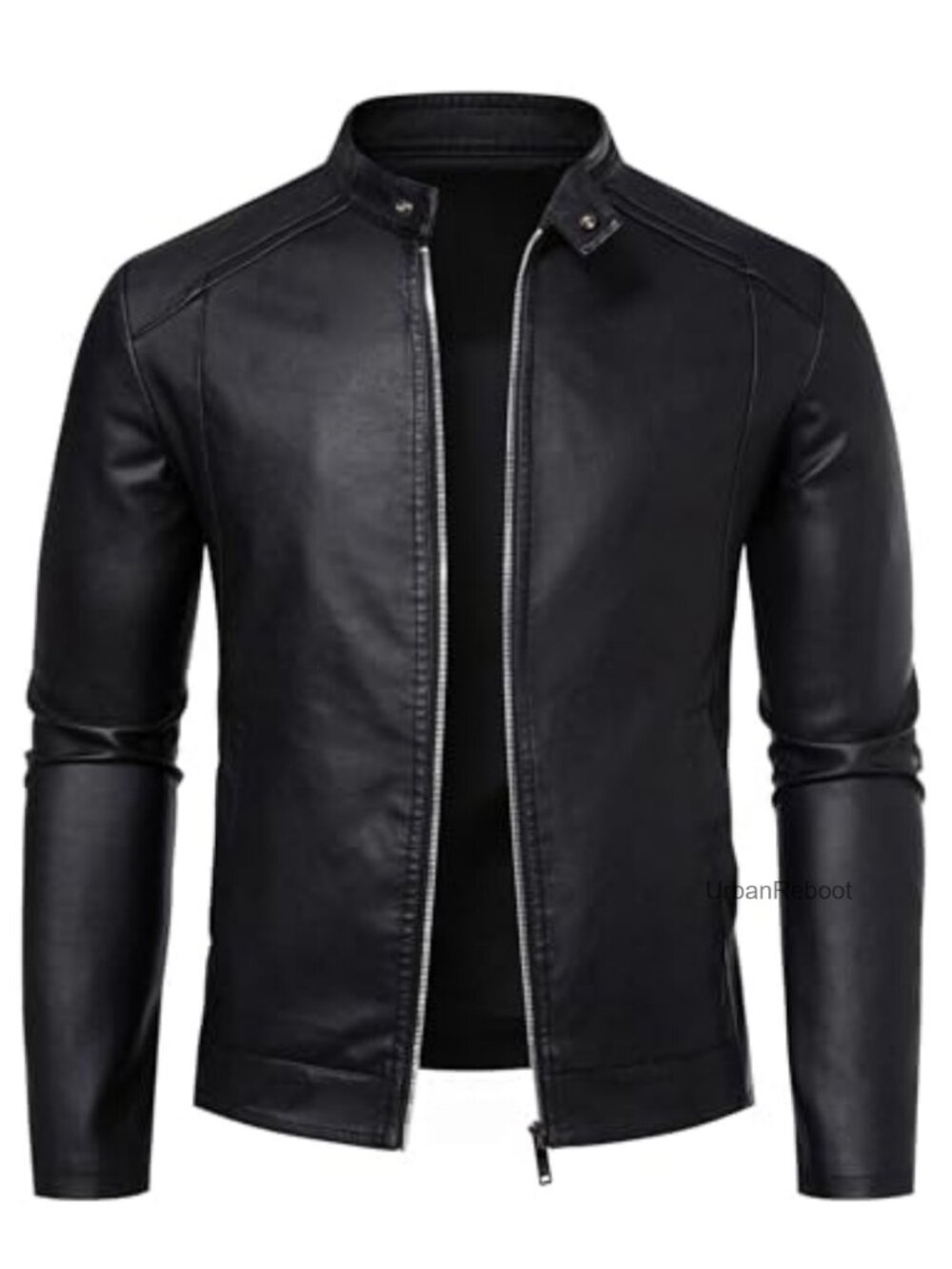 Mens Faux Leather Jacket Motorcycle Biker Coat Stand Collar Slim Fit